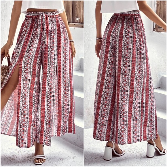 Boho Halter Top Print Wide leg Slit Pants - Picture 3 of 4